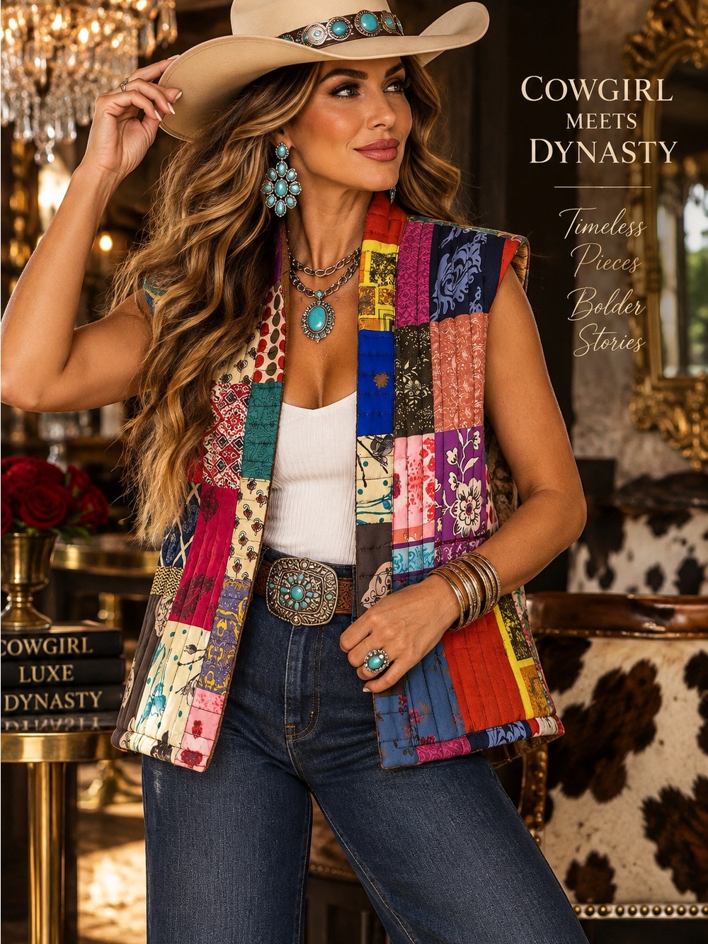 Rosa Clothing Patchwork Quilted Vest Boho Western Artsy Statement